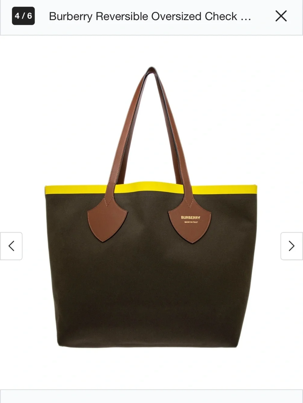 Burberry Brown Check Tote with Yellow Trim and Tan Leather Handles